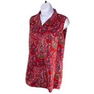FORENZA No Sleeve Casual Button Down Top with Paisley Design Womans Size M